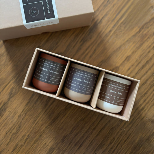 Candle Gift Set: Palo Santo + Bergamot, Lavender + Smoke, and Clove + Pine