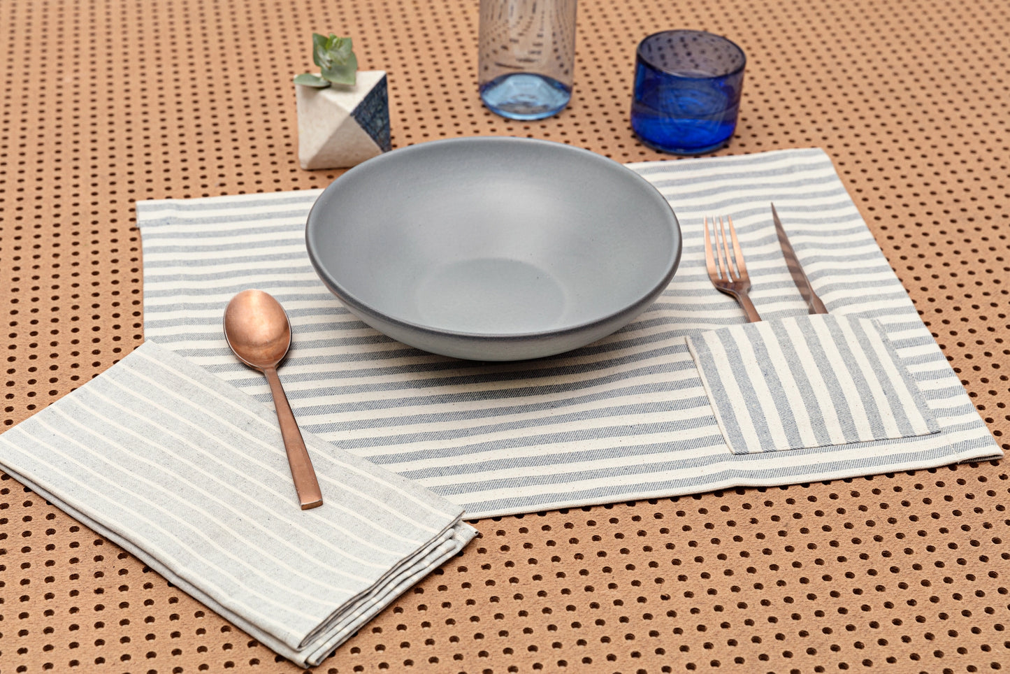 Denim and Cotton Placemat with Pocket Set of 4