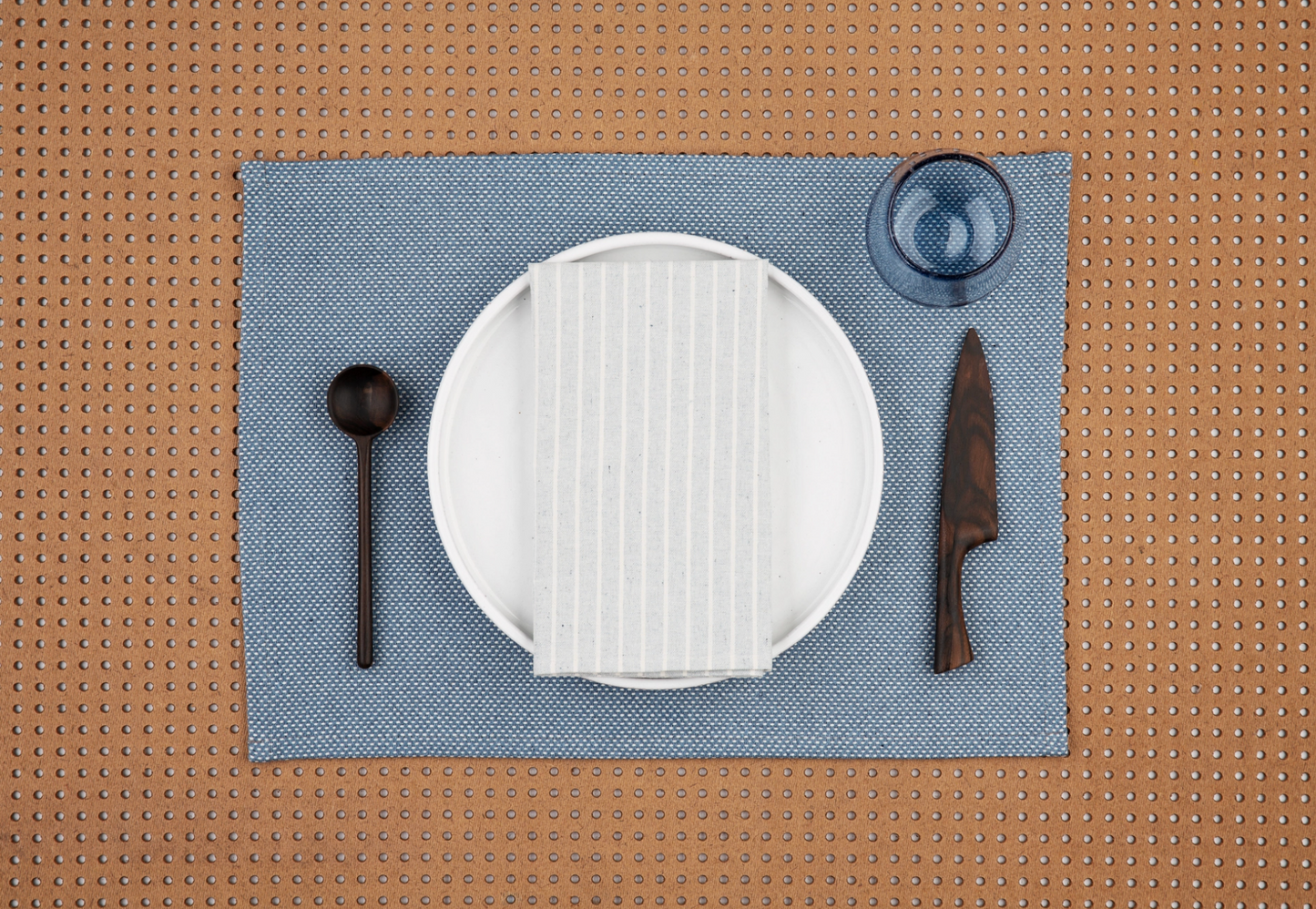 Natural Blue Stripe Dinner Napkins