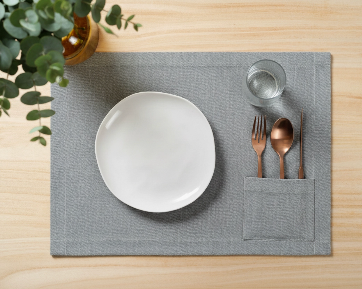 Denim and Cotton Placemat with Pocket Set of 4