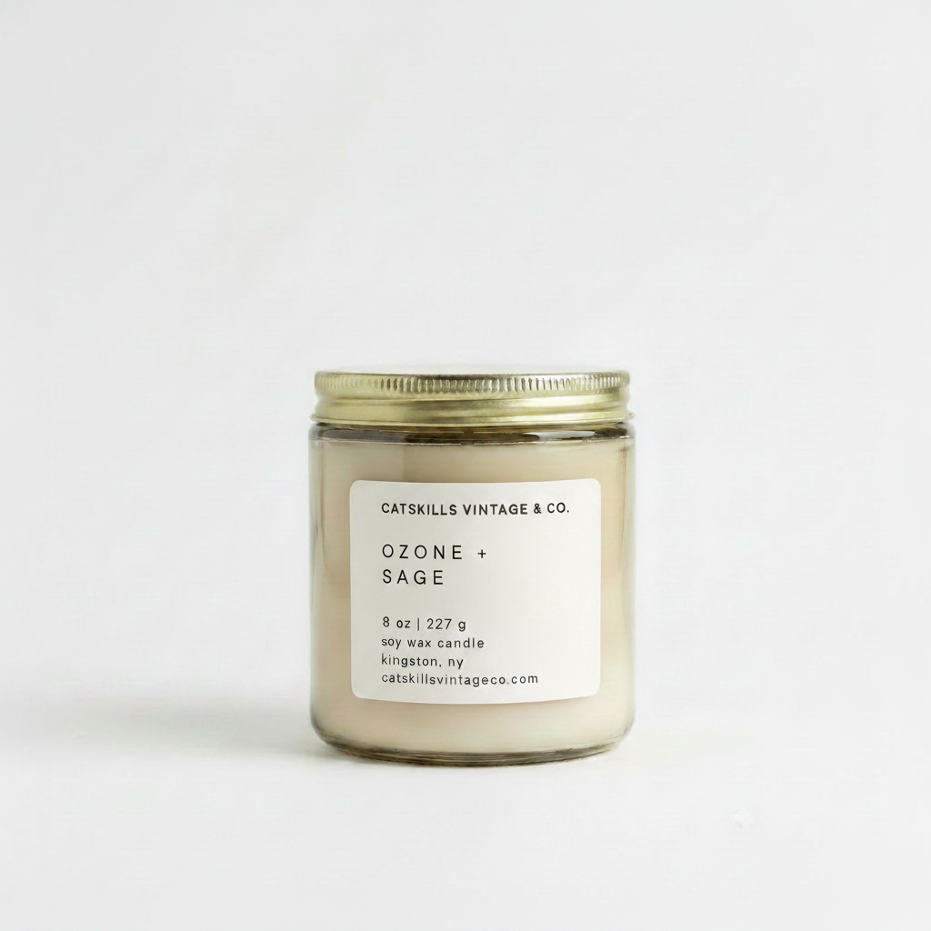 8 oz. Oatmeal Glass Candle - Ozone + Sage hero shot