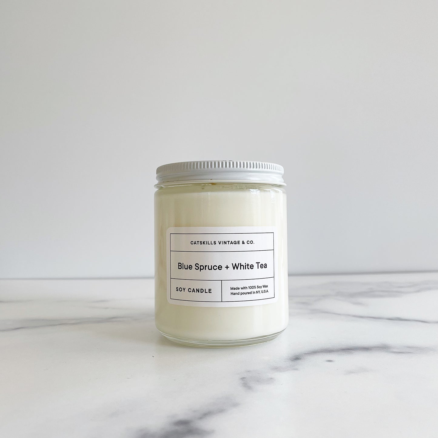Blue Spruce + White Tea Glass Jar Candle