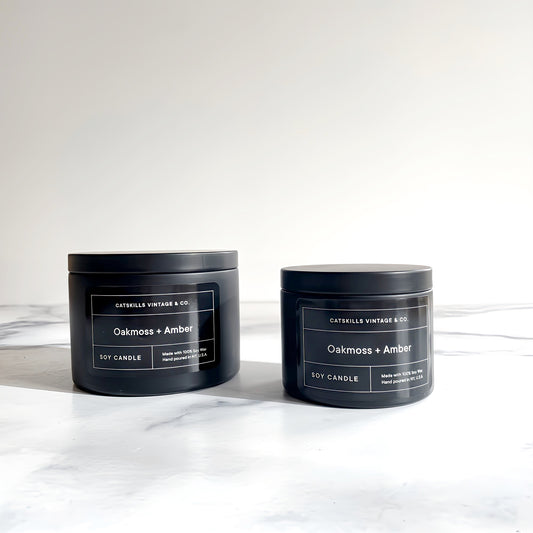 Oakmoss + Amber - Black Tin Candle