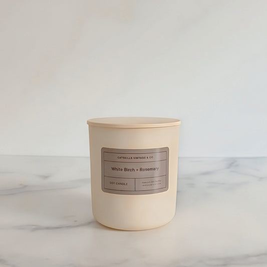 White Birch + Rosemary 8 oz. Candle Jar with Lid