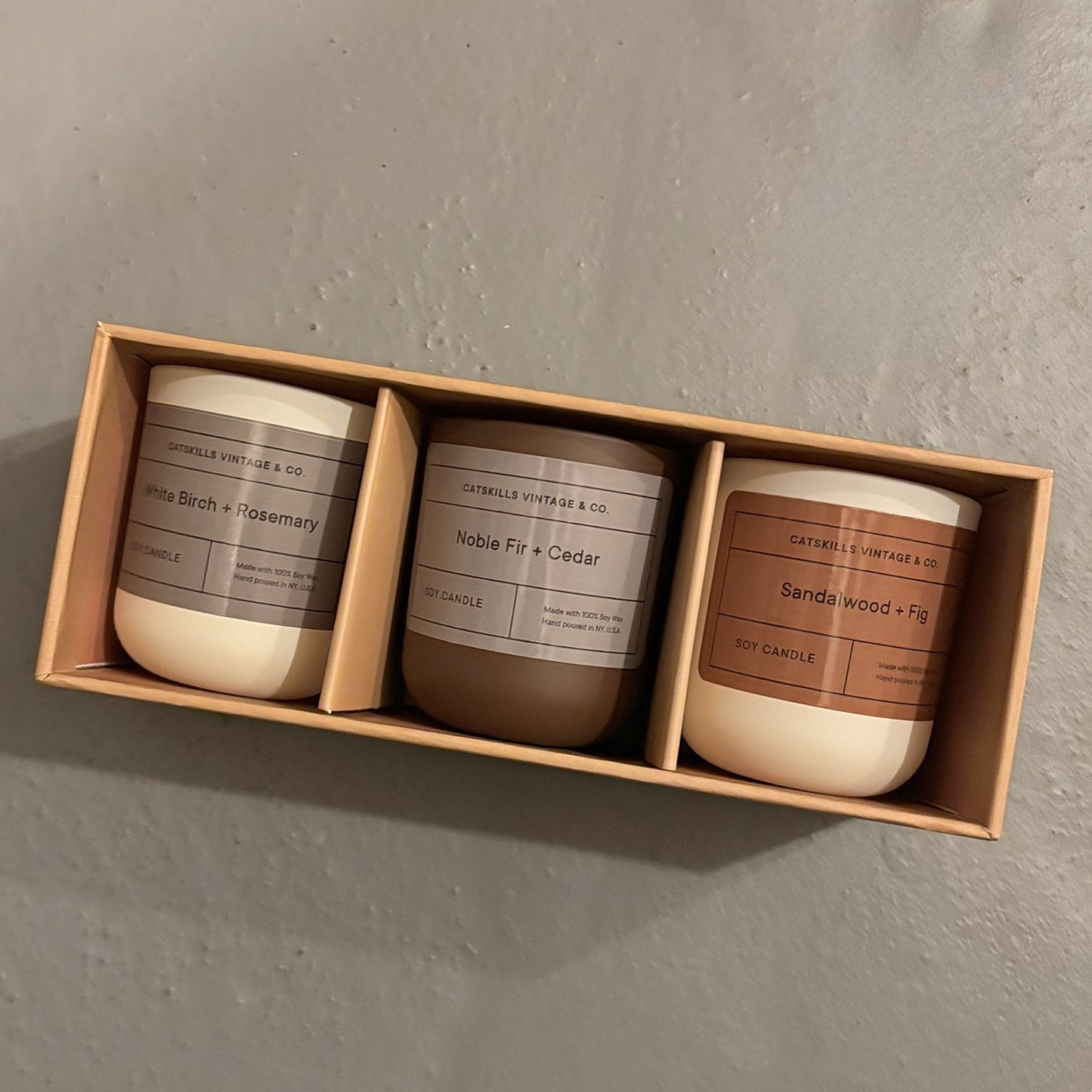 Candle Gift Set: White Birch + Rosemary, Noble Fir + Cedar, Sandalwood + Fig