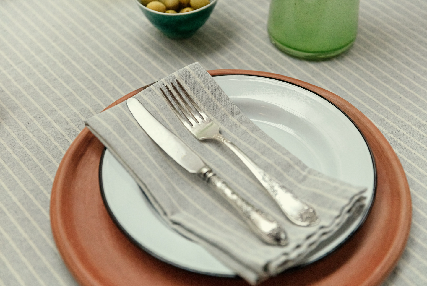 Natural Blue Stripe Dinner Napkins