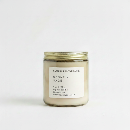 8 oz. Oatmeal Glass Candle - Ozone + Sage hero shot