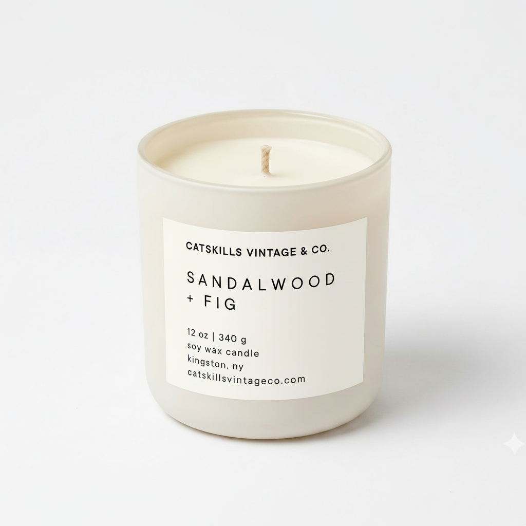 Sandalwood + Fig 12 oz soy candle in cream matte glass jar