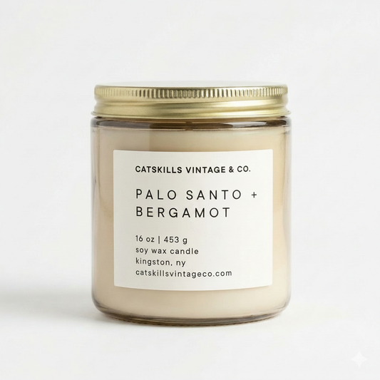 16 oz. Oatmeal Glass Candle - Palo Santo + Bergamot hero shot