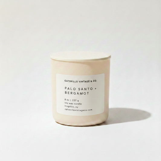 8 oz. Matte Glass Candle - Palo Santo + Bergamot hero shot