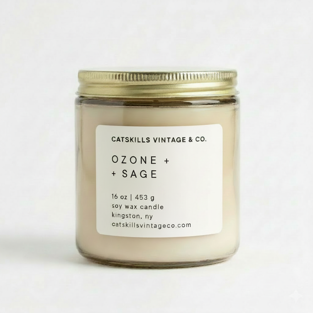 16 oz. Oatmeal Glass Candle - Ozone + Sage hero shot