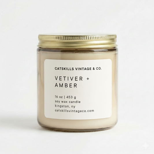 16 oz. Oatmeal Glass Candle - Vetiver + Amber hero shot