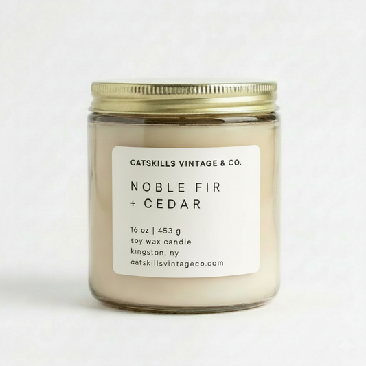 16 oz. Oatmeal Glass Candle - Noble Fir + Cedar hero shot