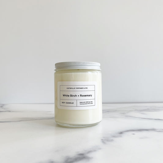 White Birch + Rosemary Glass Jar Candle