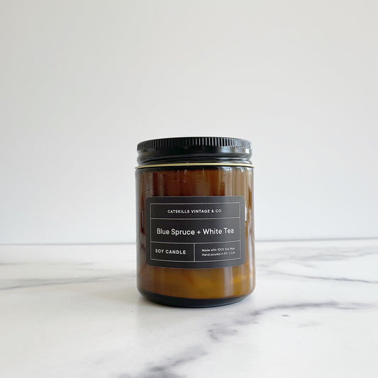 Blue Spruce + White Tea Glass Jar Candle